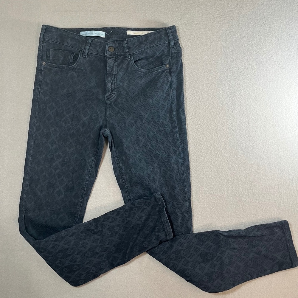 Pilcro and the Letterpress Script navy Geometric Jacquard Skinny Jeans 28